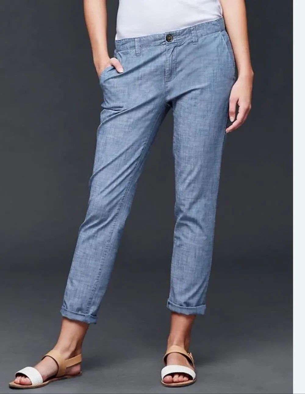 GAP Chambray Girlfriend Chino Cropped Pants-10